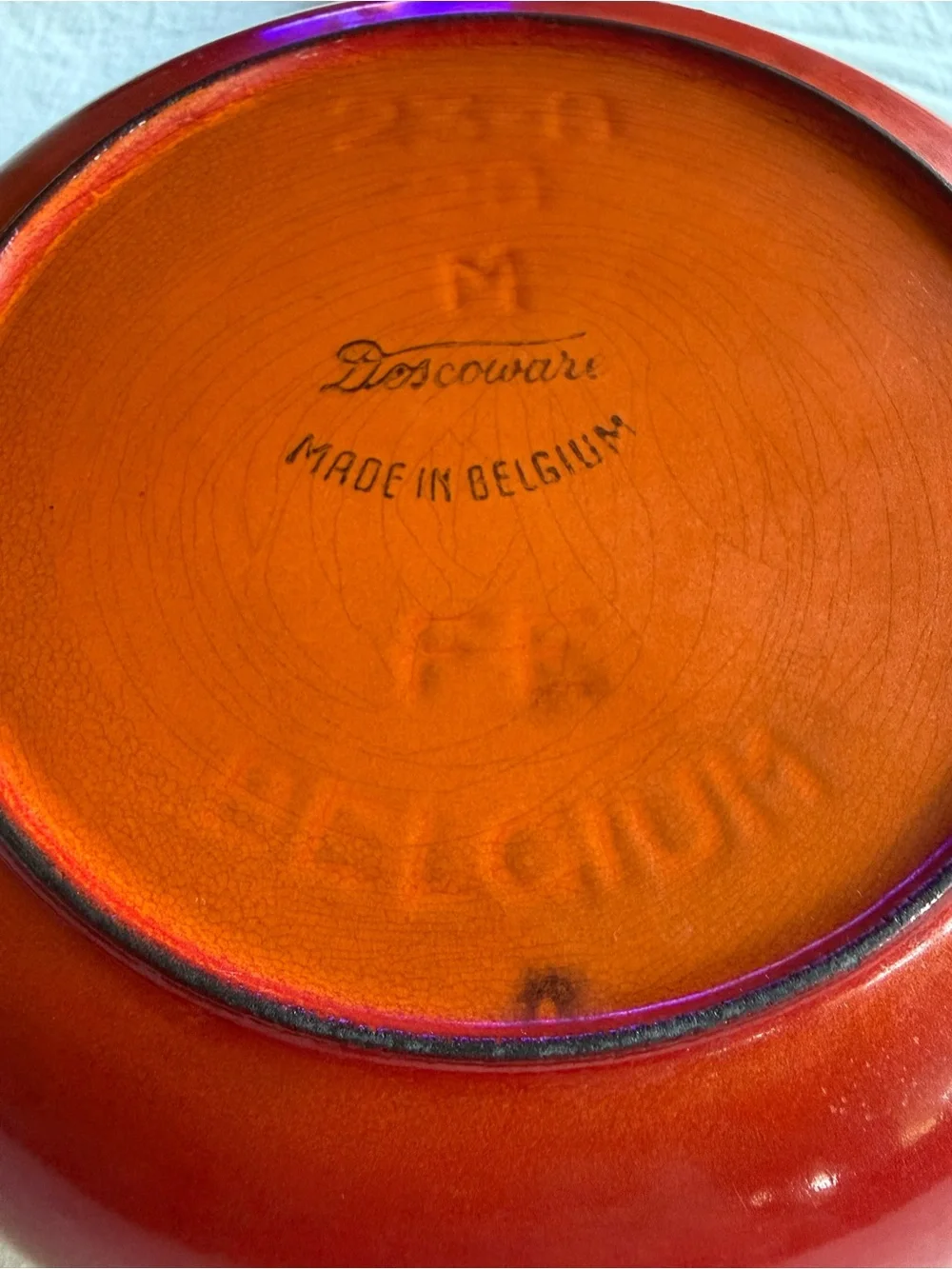 Descoware Flame Orange Vintage Frying Pan with Wooden Handle - Made in Belgium